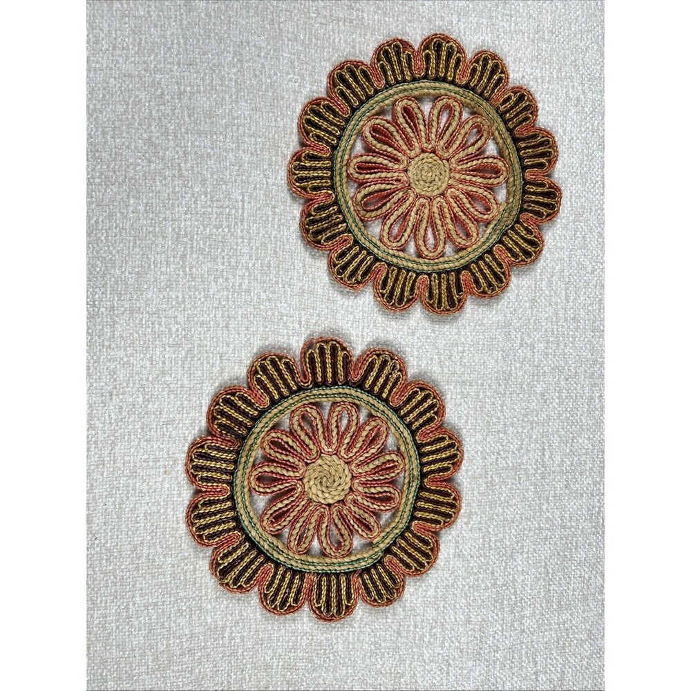 Vintage Pot Holder Hot Pad Woven Rattan Wicker Straw Trivet Boho MCM Set Of 2